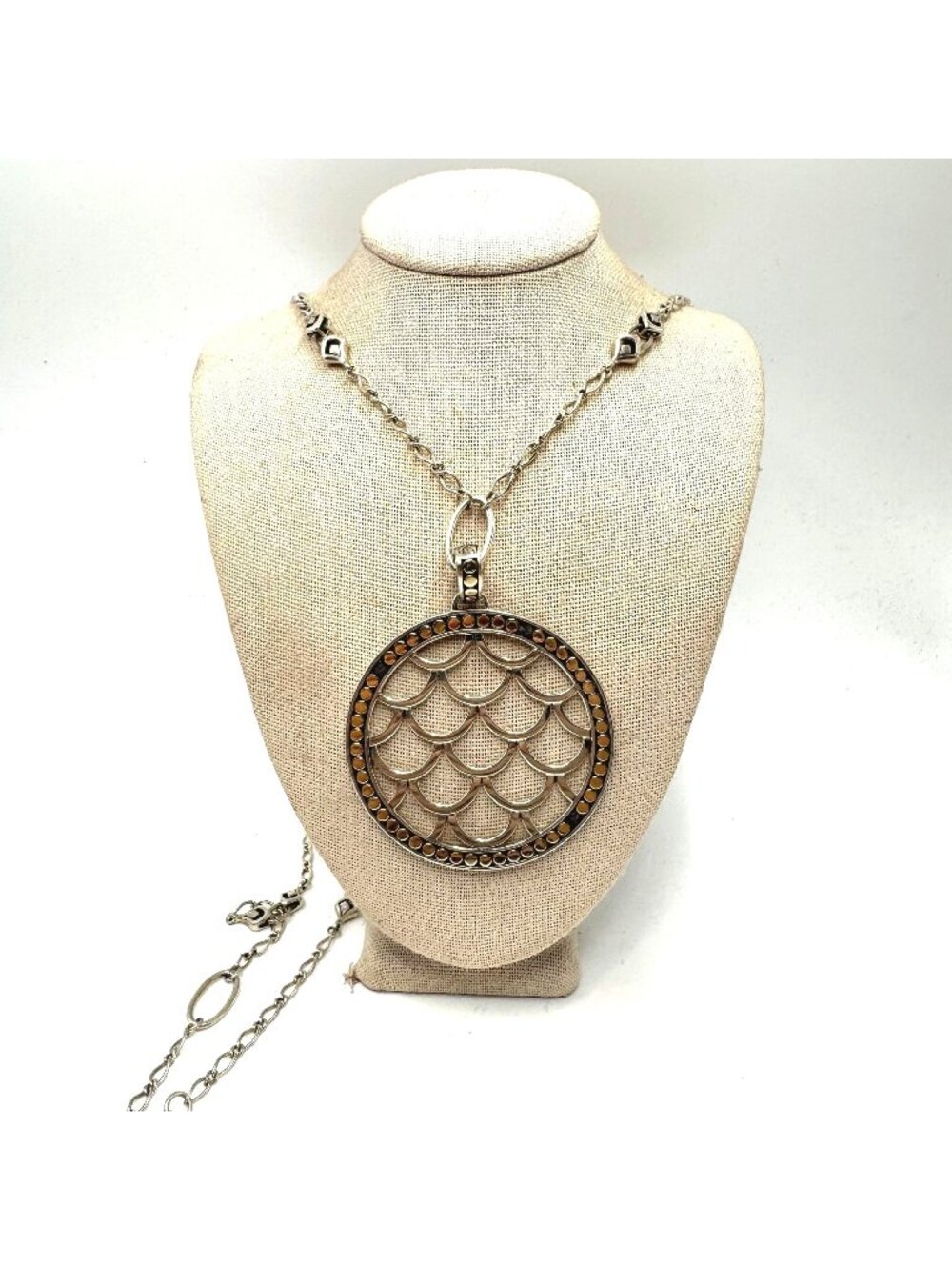 John Hardy Sterling Silver 18k Gold Scalloped Dragon Scale Pendant Necklace 42"